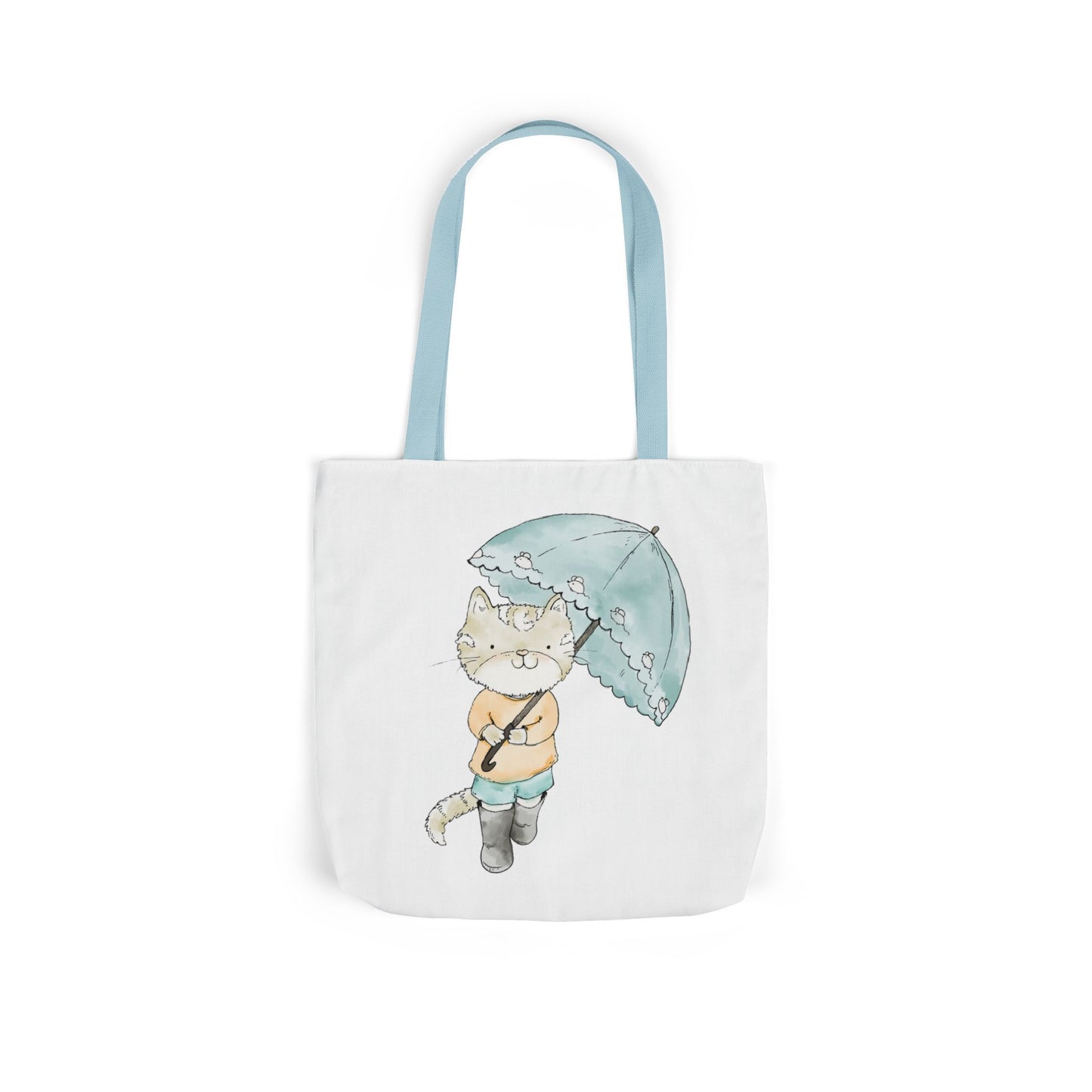 Cat Lover Tote Bag Cute Kitty with Umbrella Rain Boots Cat Lover Eco Tote Bag