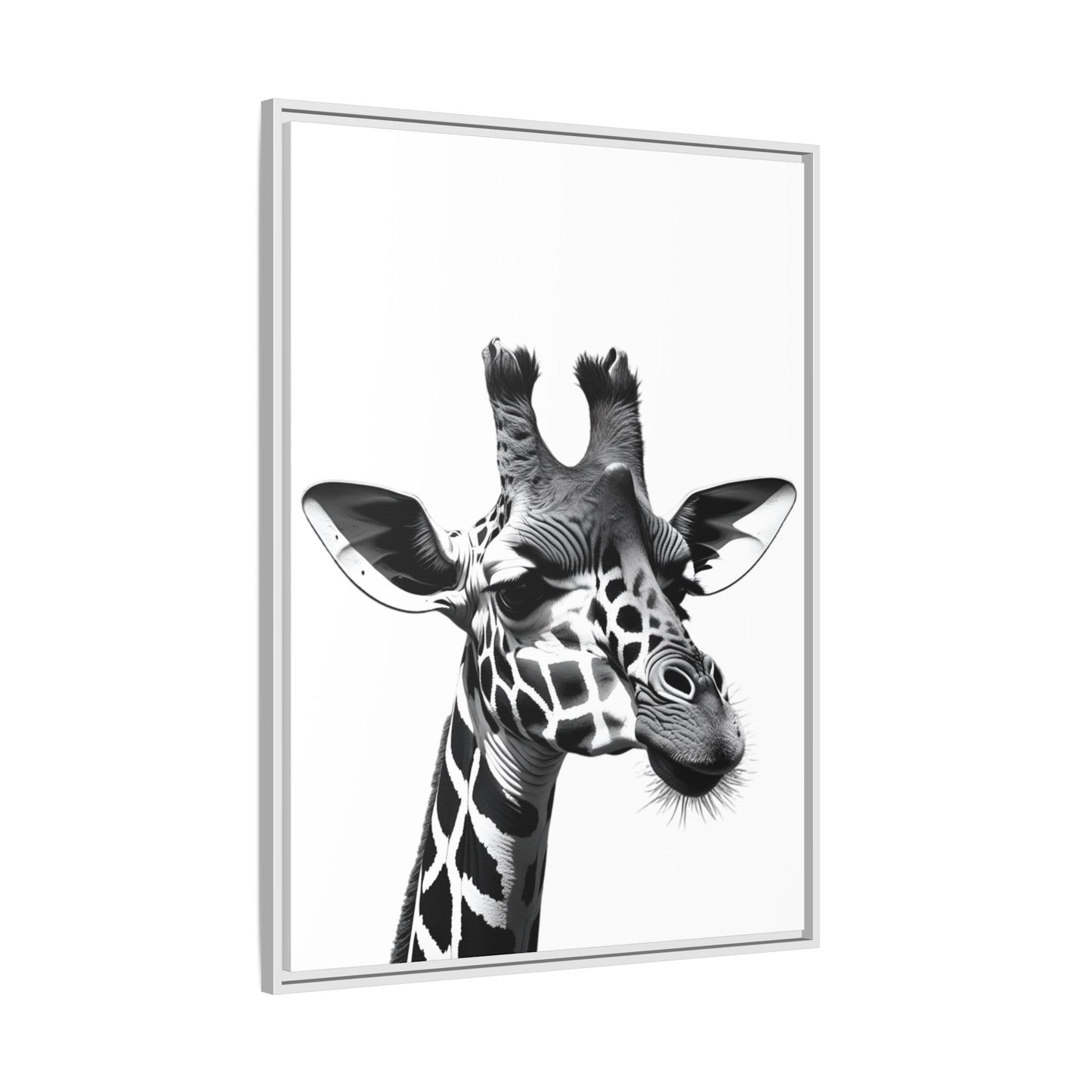 Black and White Giraffe Wall Art – Framed Safari Animal Canvas Print