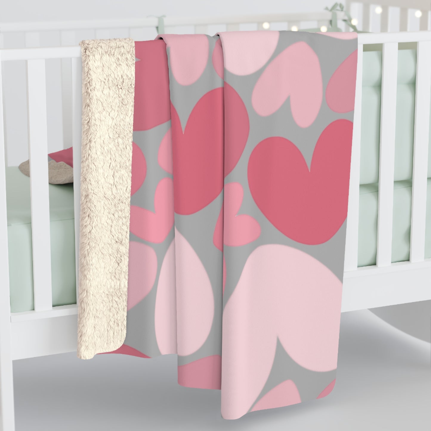 Heart Pattern Sherpa Blanket — Pink Valentine's Cozy Fleece Throw