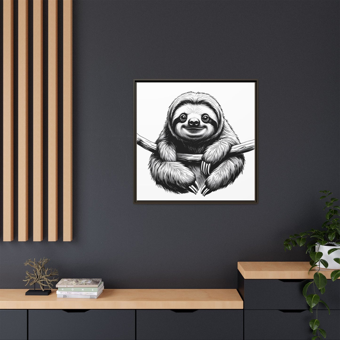 Adorable Sloth Hanging from Tree Branch Black & White Animal Wall Art, Cute Sloth Print, Jungle Theme Nursery Decor, Baby Shower Gift
