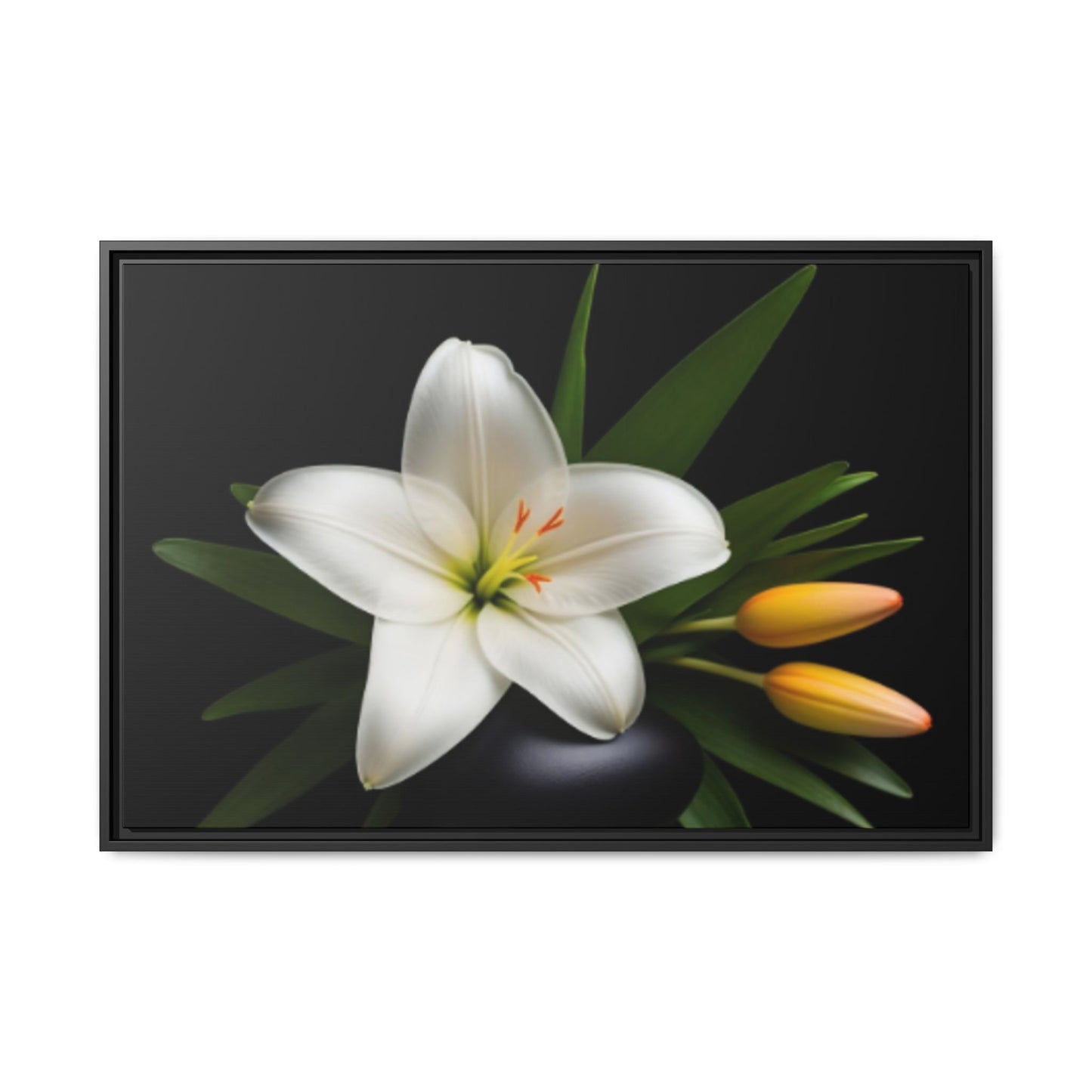 White Lily Wall Art Canvas Print Framed | Elegant Floral Wall Decor for Bedroom, Living Room, Bathroom