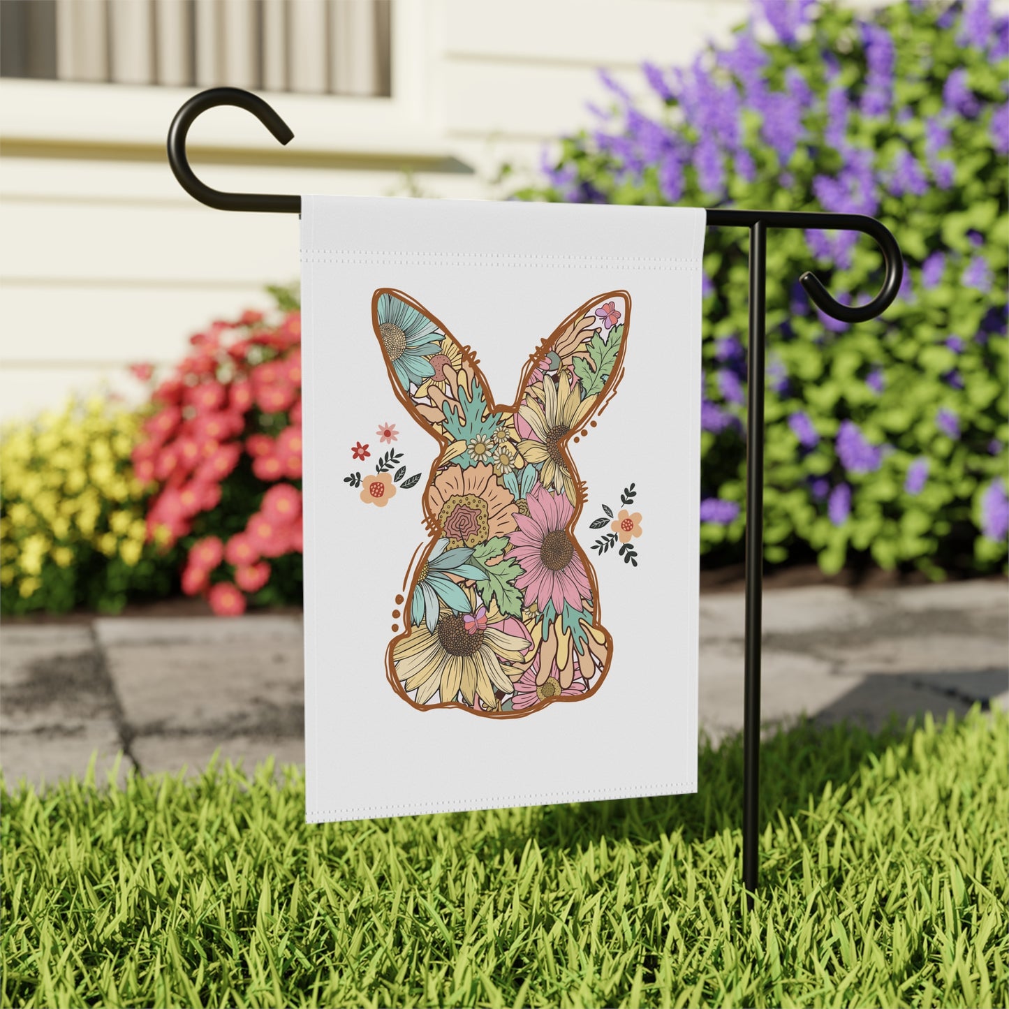 Floral Bunny Garden Flag | Spring Easter Yard Flag | Boho Rabbit Outdoor Decorgn