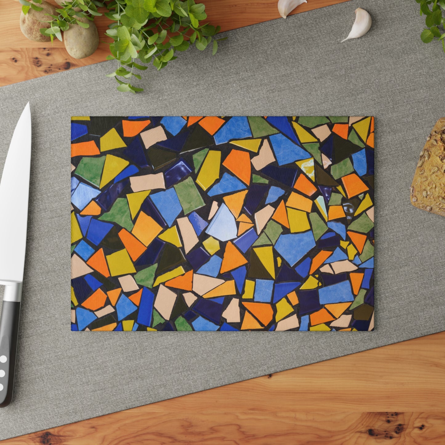 Colorful Mosaic Pattern Glass Cutting Board | Abstract Tile Design