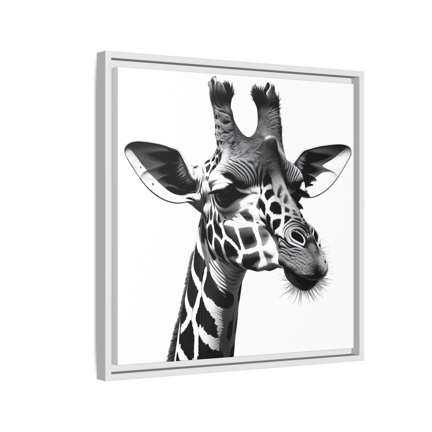 Black and White Giraffe Wall Art – Framed Safari Animal Canvas Print
