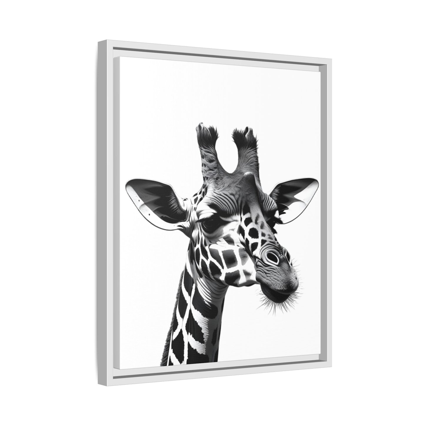 Black and White Giraffe Wall Art – Framed Safari Animal Canvas Print