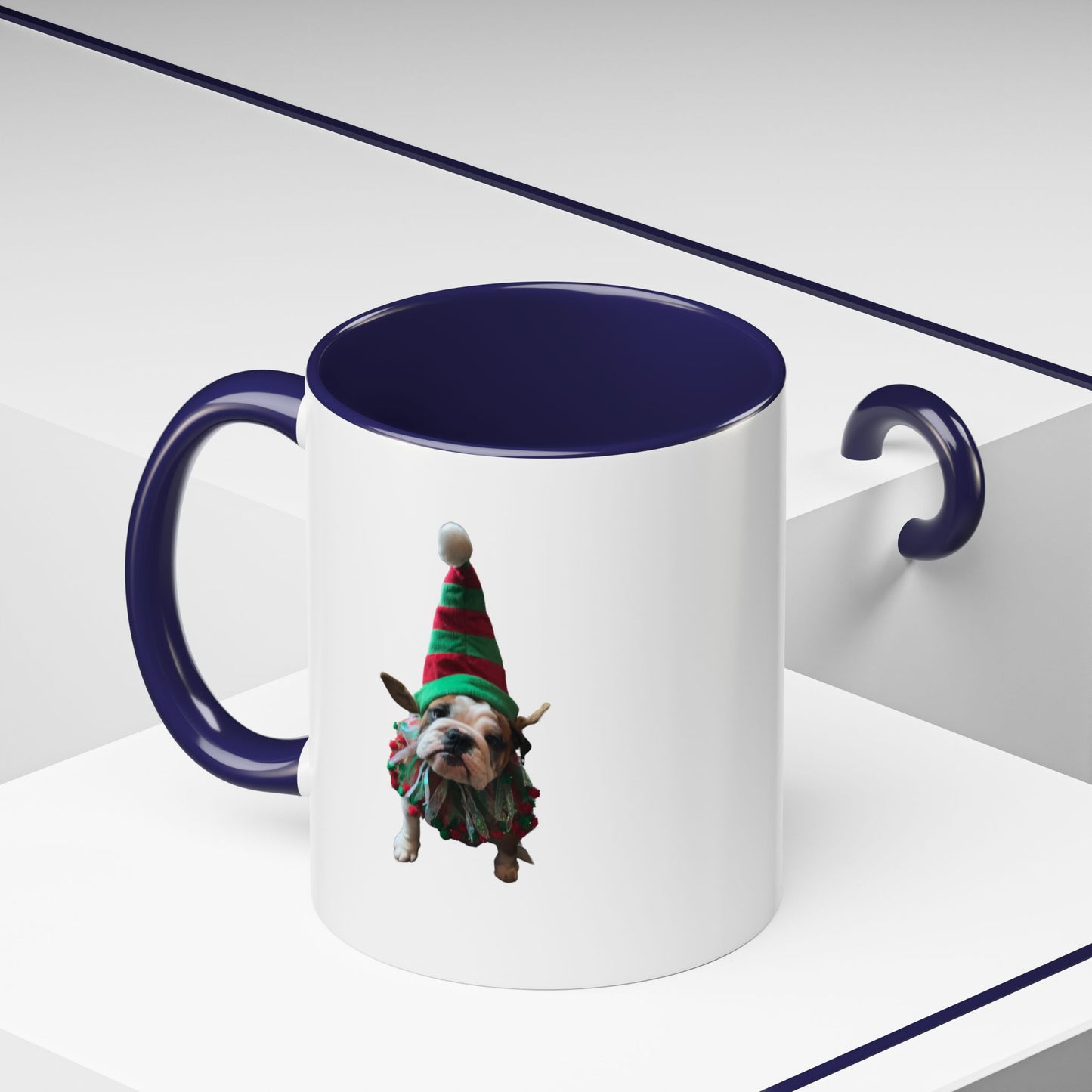 Funny Christmas Bulldog Mug – Cute Dog Elf Holiday Coffee Cup – Bulldog Lover Gift – Christmas Dog Mug – Festive Puppy Mug