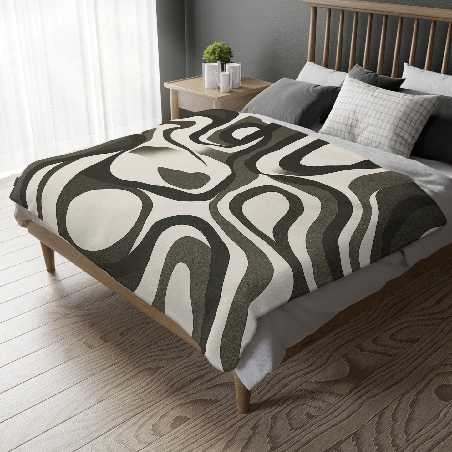 Abstract Retro Swirl Velveteen Throw Blanket | Neutral Modern Sofa Decor