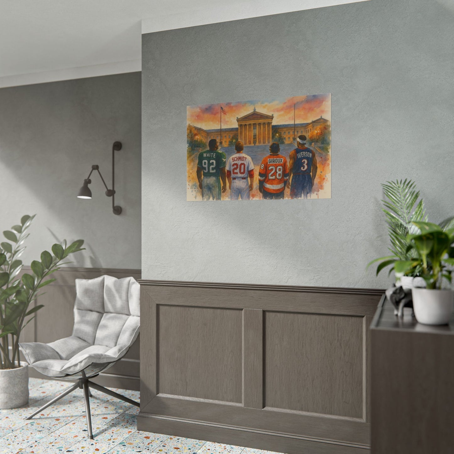 Philadelphia Sports Legends Poster, Sport Fan Art, Philadelphia Museum of Art Watercolor Print, Eagles Phillies Flyers 76ers Eagles Gift