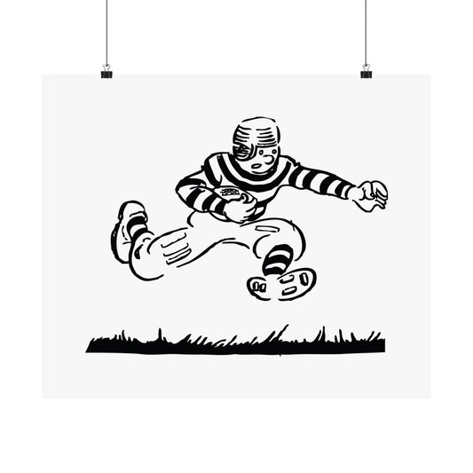 Vintage Football Player Poster, Matte Horizontal Wall Art, Sports Fan Gift, Retro Ink Drawing Print, Athlete Decor