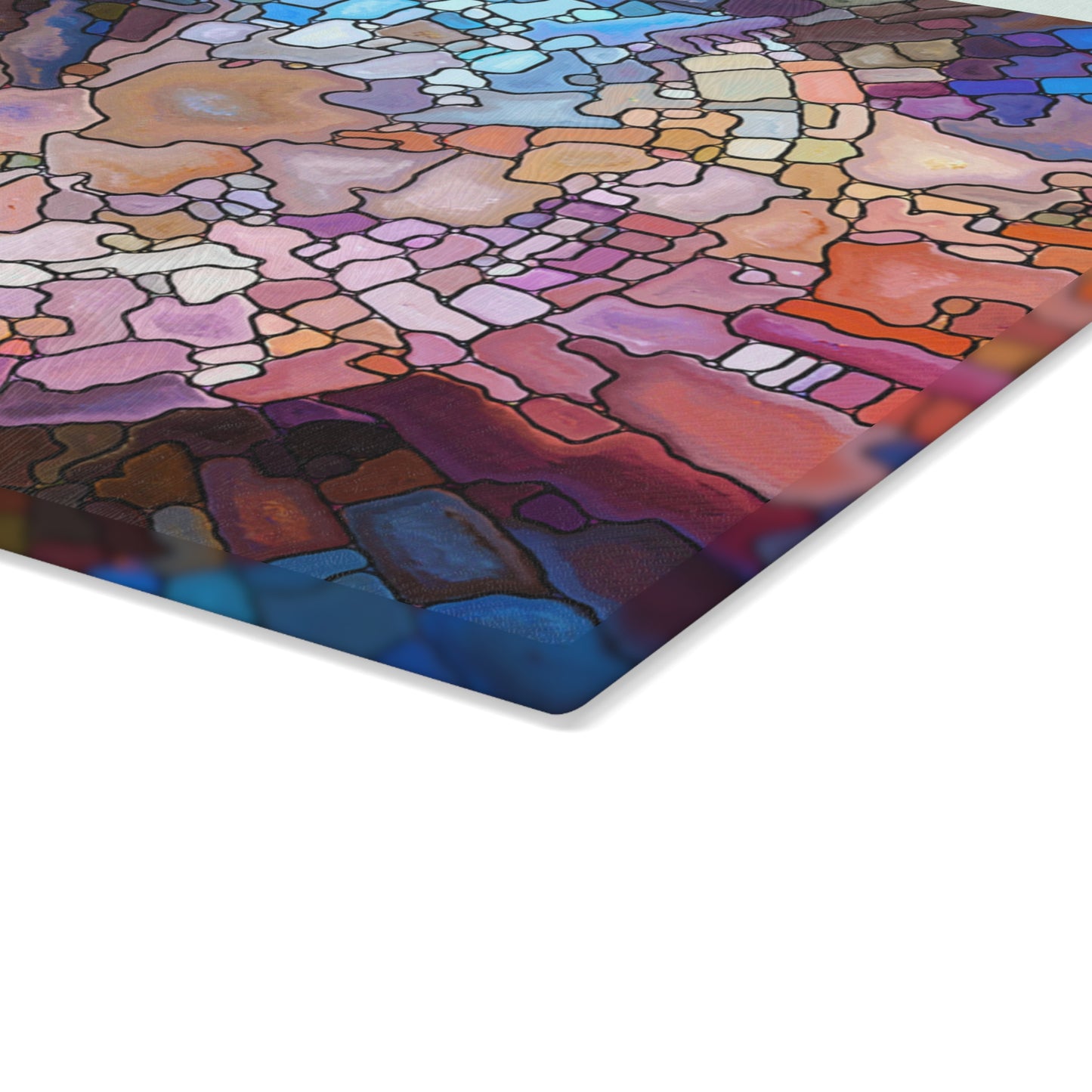 Abstract Stained Glass Mosaic Glass Cutting Board | Colorful Kitchen Decor