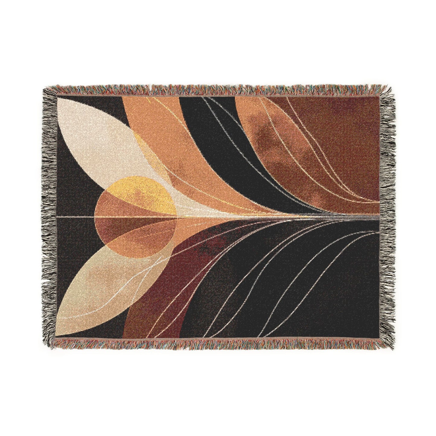 Retro Sunburst Woven Throw Blanket – Mid Century Boho Tapestry Decor