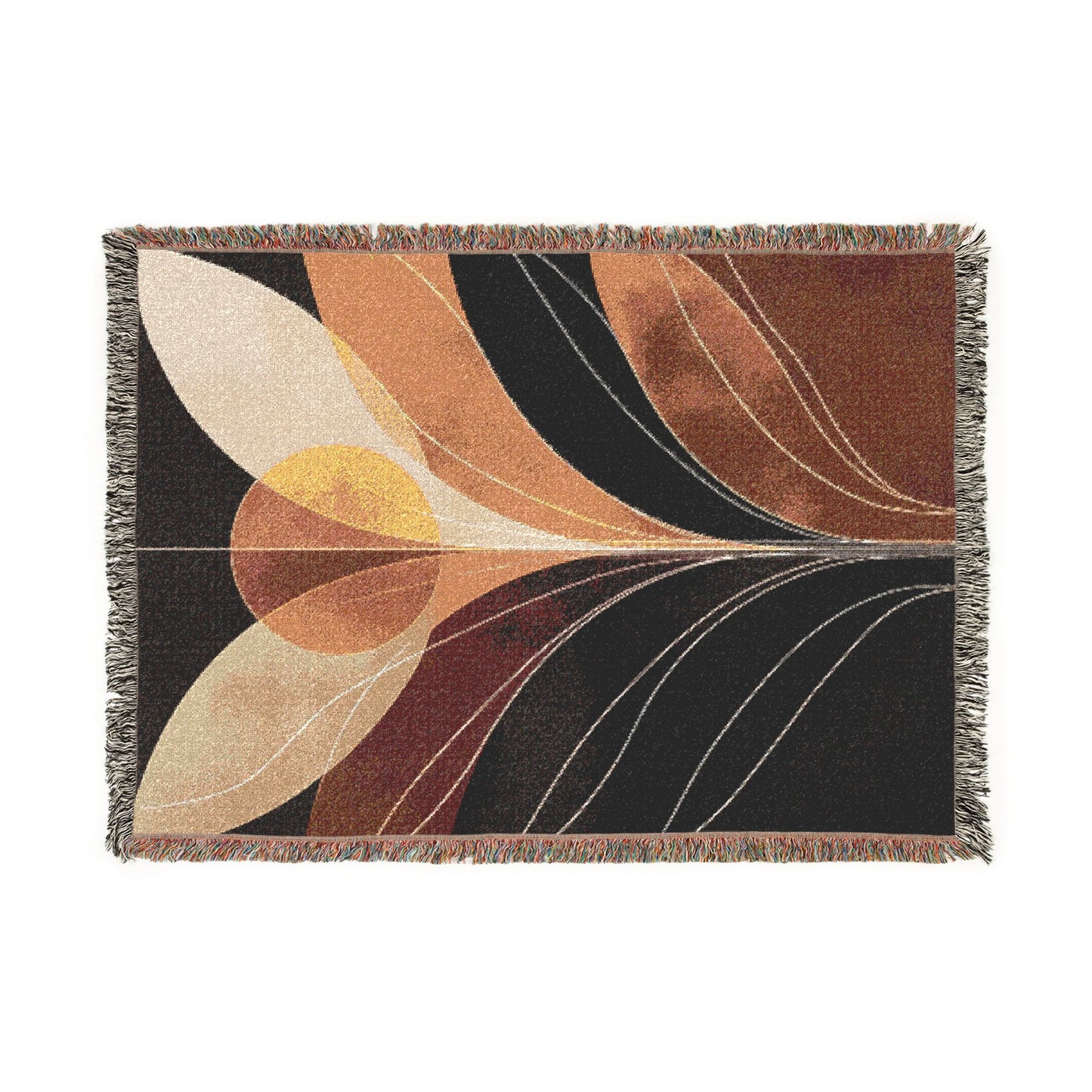 Retro Sunburst Woven Throw Blanket – Mid Century Boho Tapestry Decor