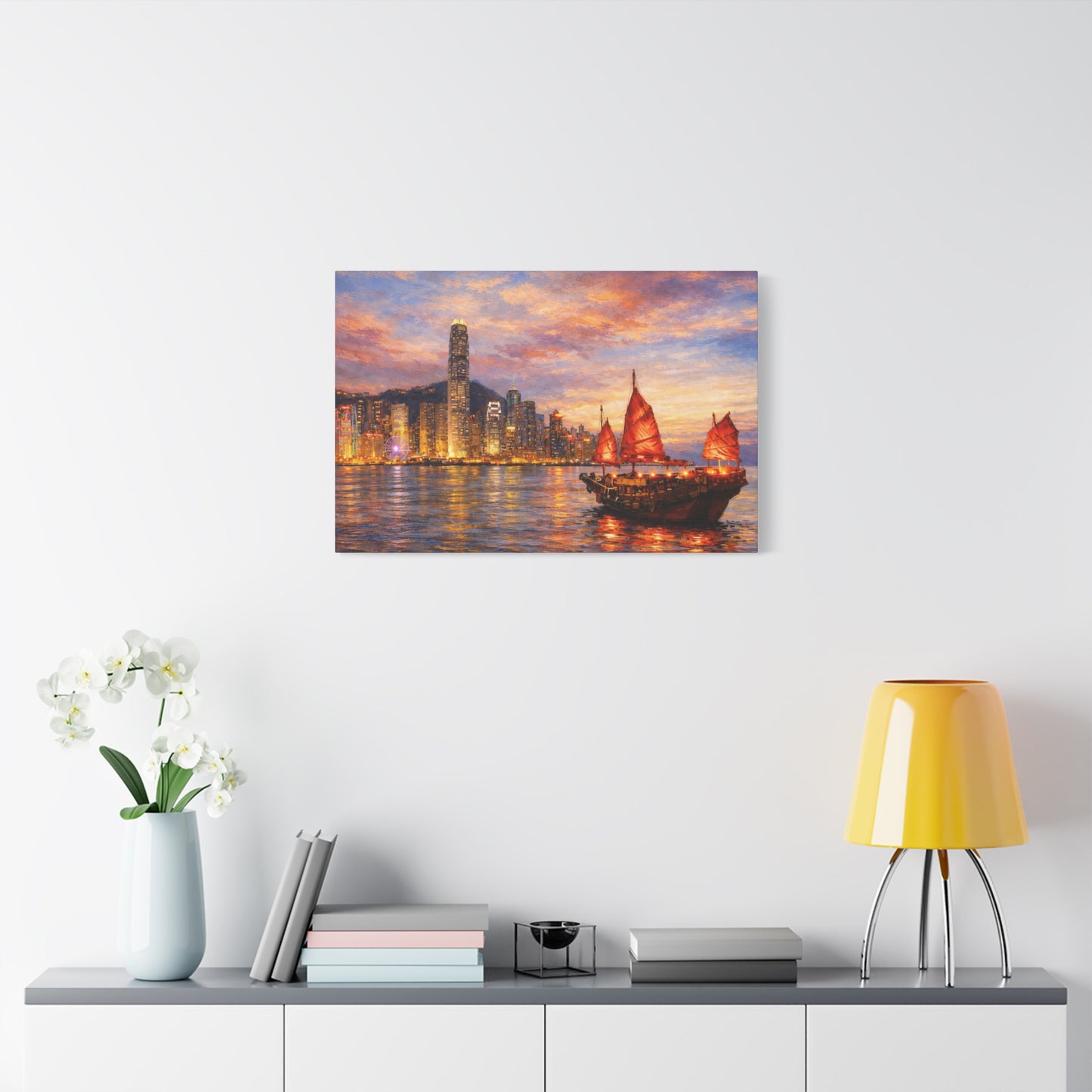 Hong Kong Junk Boat at Sunset Canvas