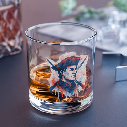 Patriot Rocks Glass, New England Whiskey Glass, Patriotic Barware, Minuteman Glass