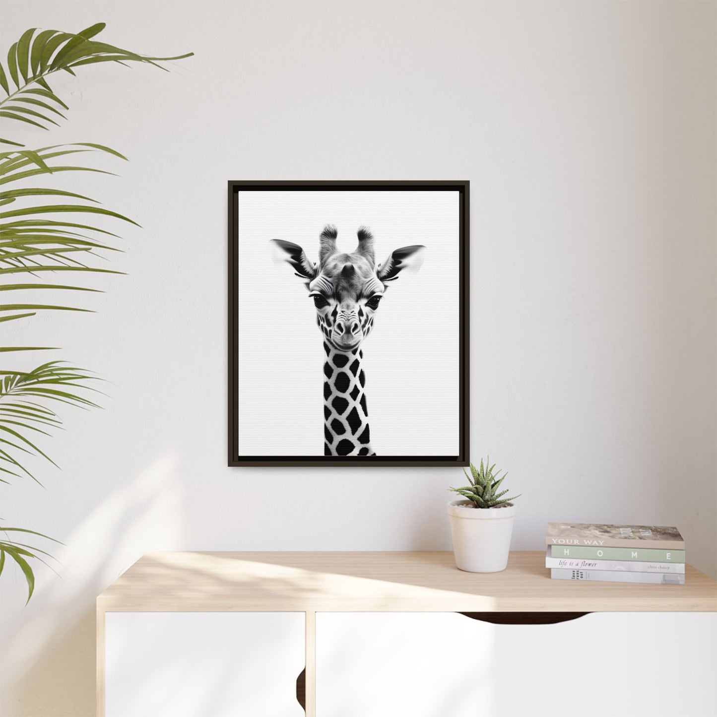 Baby Giraffe Wall Art Black & White Wildlife Photography Print, Cute Giraffe Lover Gift