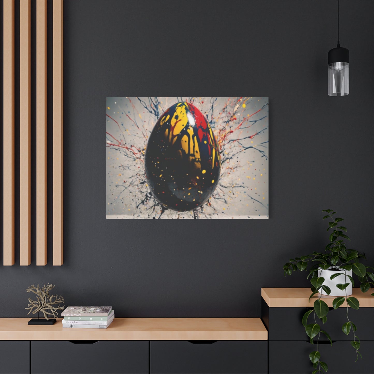 Vibrantly Painted Egg on Canvas | Abstract Paint Splatter Art I Easter Egg Art