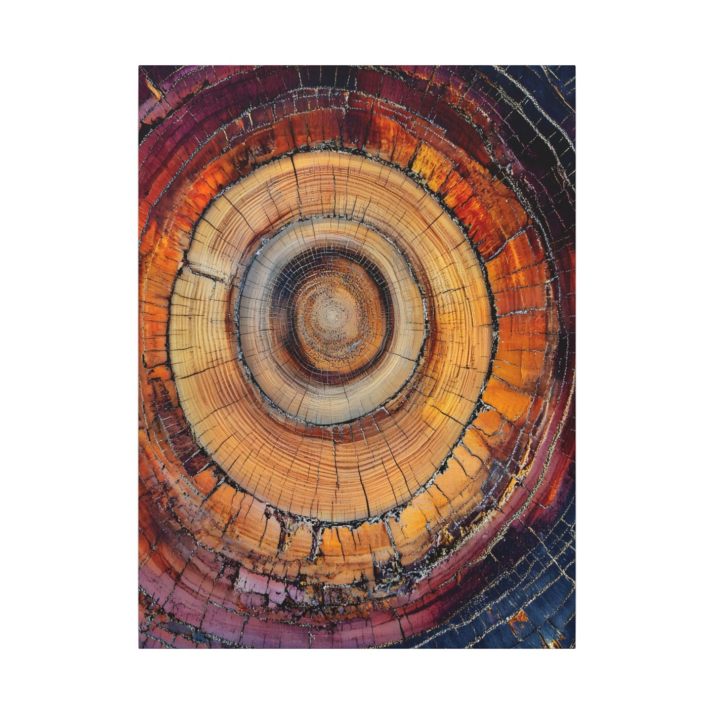 Close-up of a tree trunk cross-section showing annual rings.
