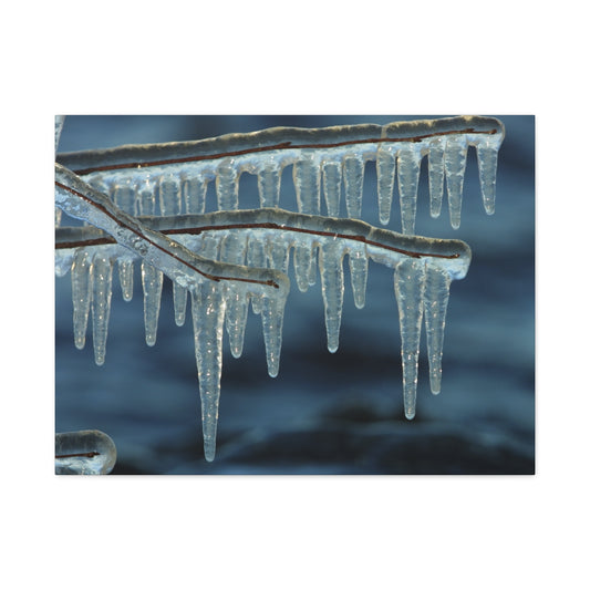 Canvas Print, Winter Wall Art with Tree Branch and Icicles, Home Holiday Gift, Matte Stretched Wall Art, Seasonal Nature Art