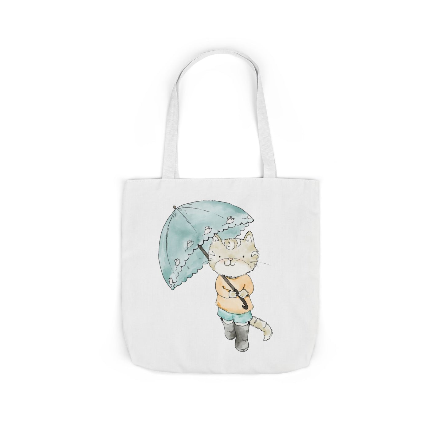 Cat Lover Tote Bag Cute Kitty with Umbrella Rain Boots Cat Lover Eco Tote Bag