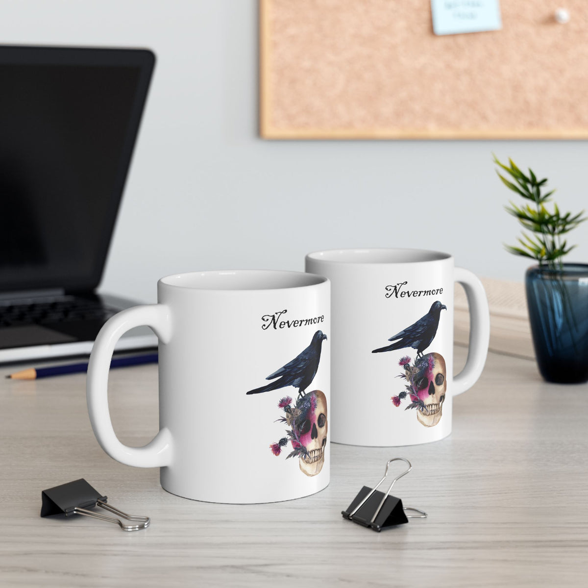 Halloween Mug - Raven Sitting on Skull Nevermore