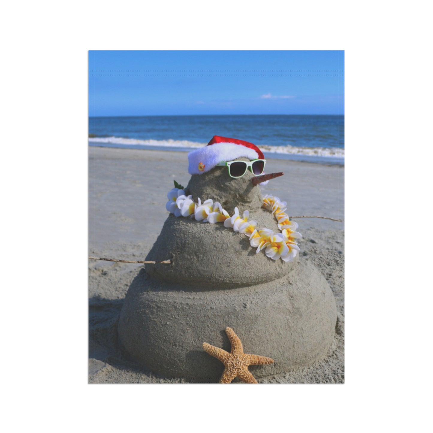 Sand Castle Snowman Garden Flag, Coastal Holiday Decorations, Seaside Holiday Decor