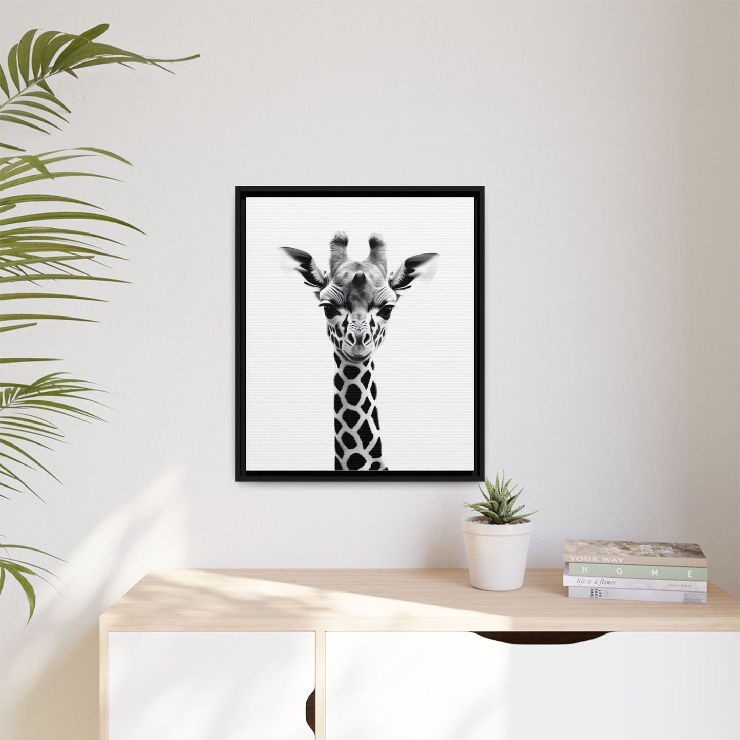 Baby Giraffe Wall Art Black & White Wildlife Photography Print, Cute Giraffe Lover Gift
