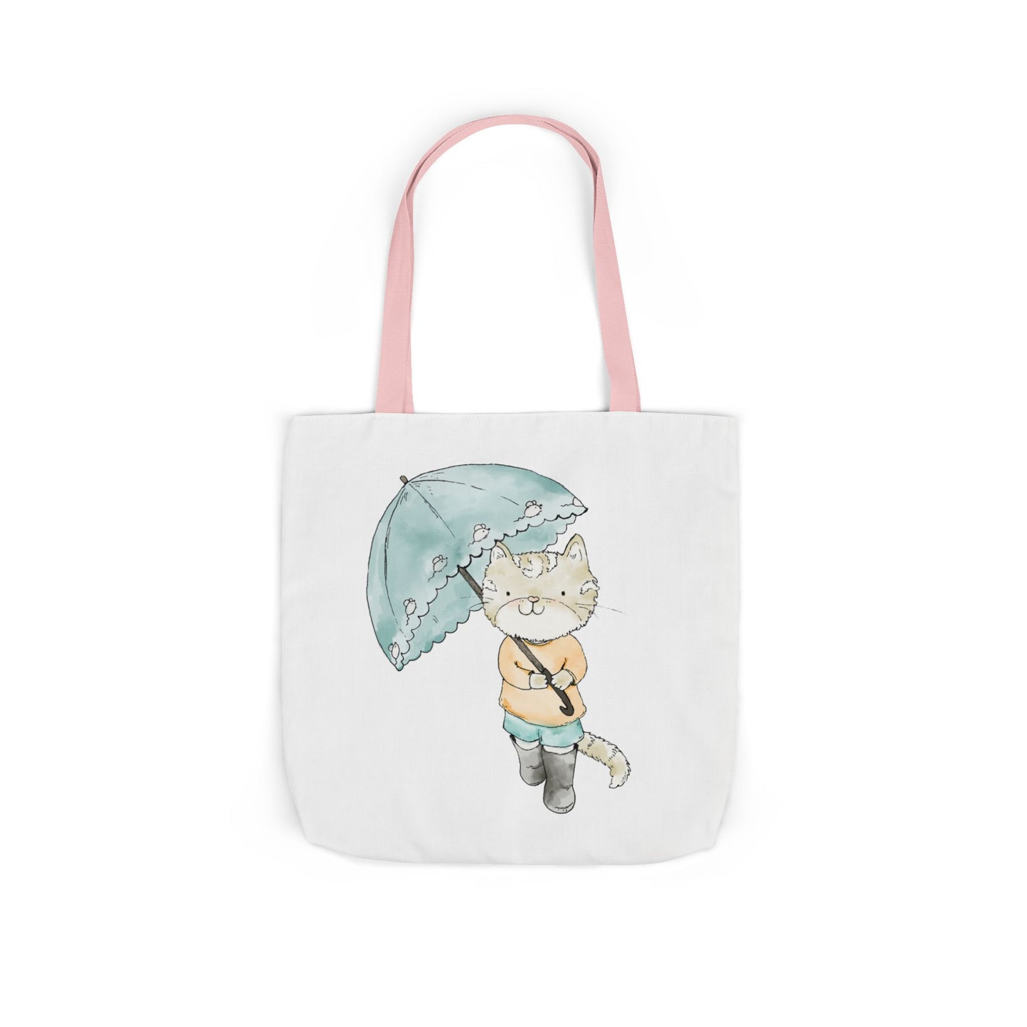 Cat Lover Tote Bag Cute Kitty with Umbrella Rain Boots Cat Lover Eco Tote Bag