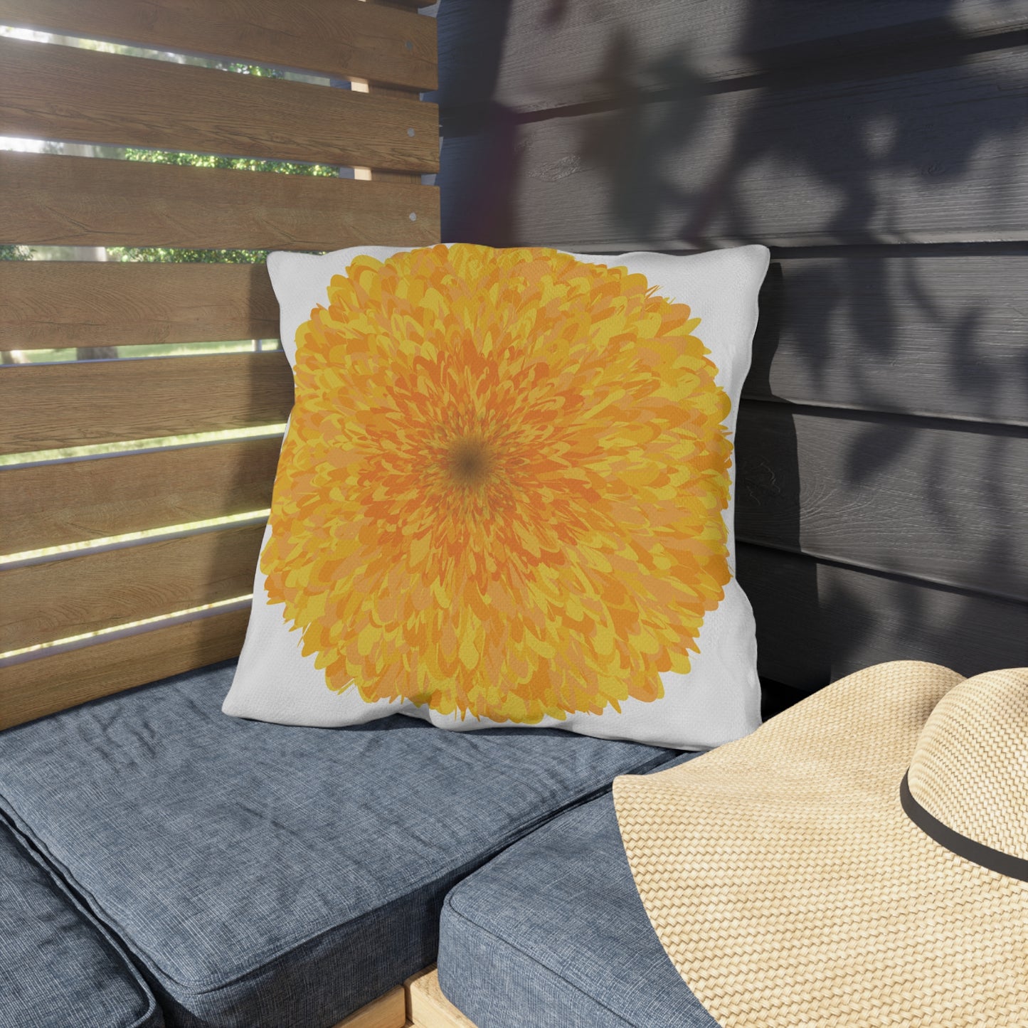 Orange Marigold Outdoor Throw Pillow | Vibrant Floral Patio Cushion