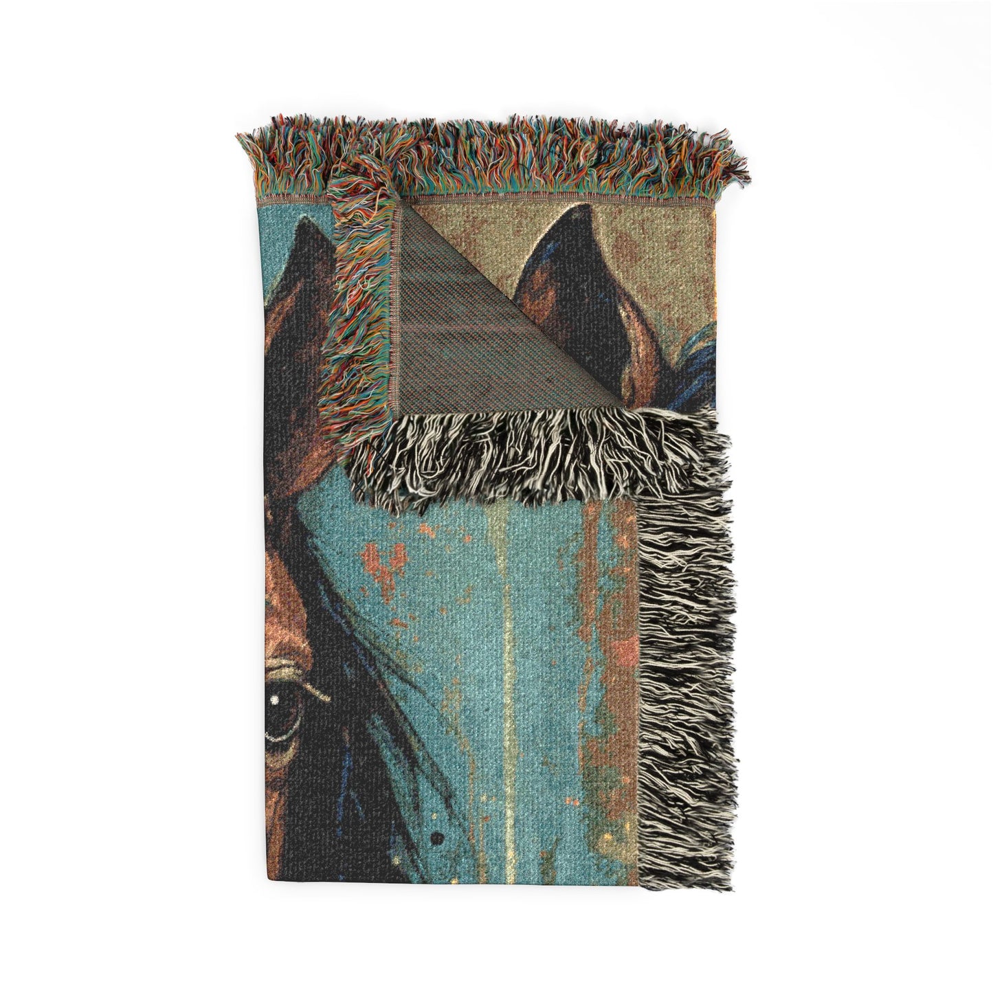 Western Horse Woven Blanket – Rustic Ranch Boho Throw