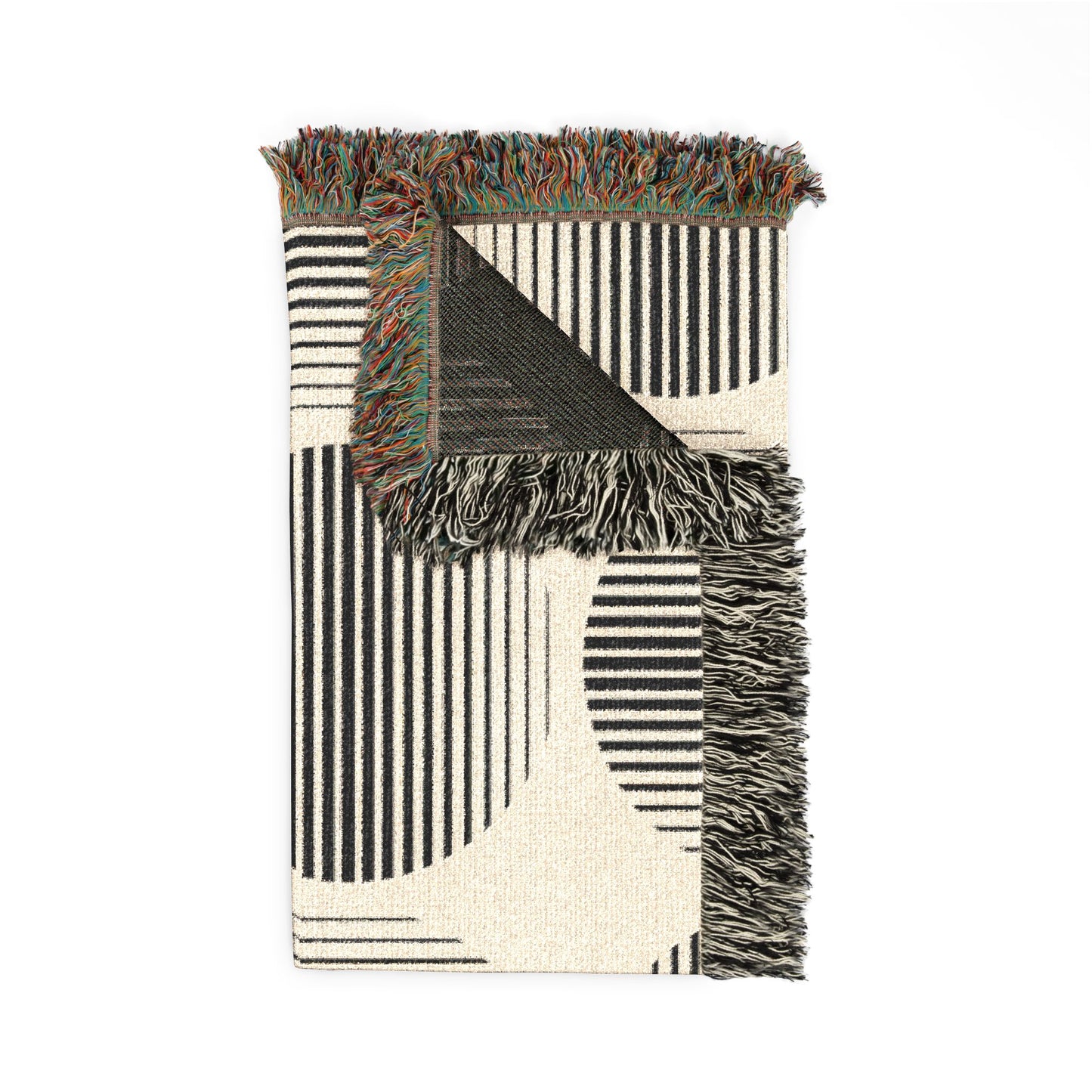 Modern Geometric Woven Throw Blanket | Black & Cream Circle Boho Decor