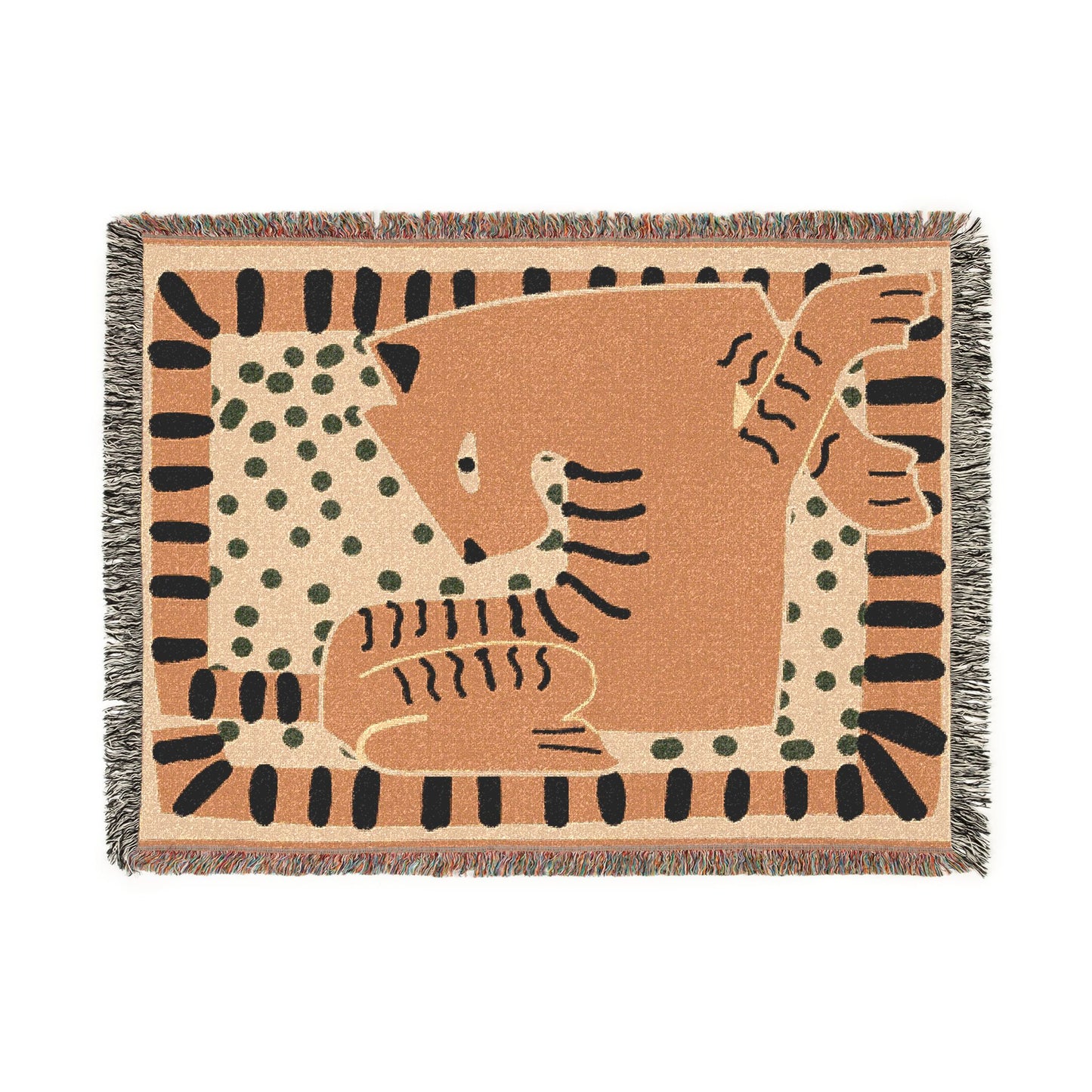 Modern Abstract Cat Woven Blanket | Mid Century Boho Throw