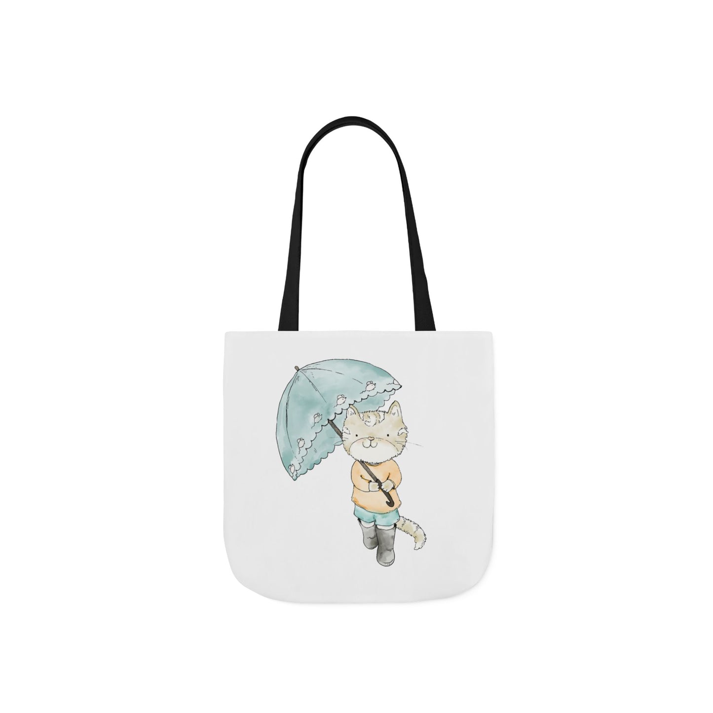Cat Lover Tote Bag Cute Kitty with Umbrella Rain Boots Cat Lover Eco Tote Bag