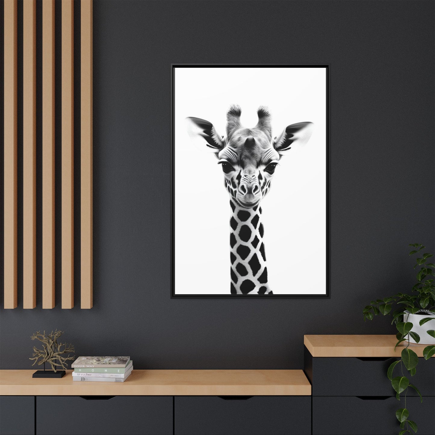 Baby Giraffe Wall Art Black & White Wildlife Photography Print, Cute Giraffe Lover Gift