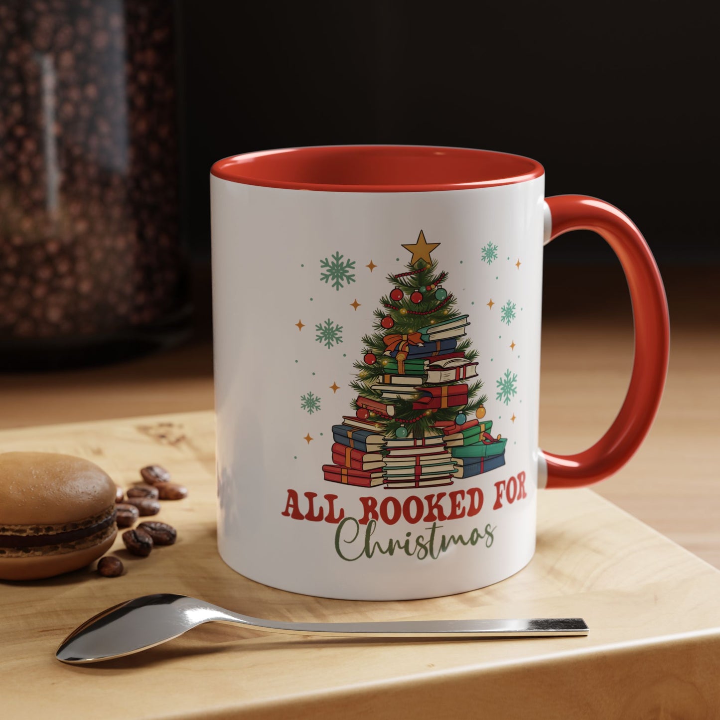 Christmas Booked Coffee Mug (11, 15oz) Holiday Book Lover Gift Festive Reading Mug Xmas Tree Teacher Gift