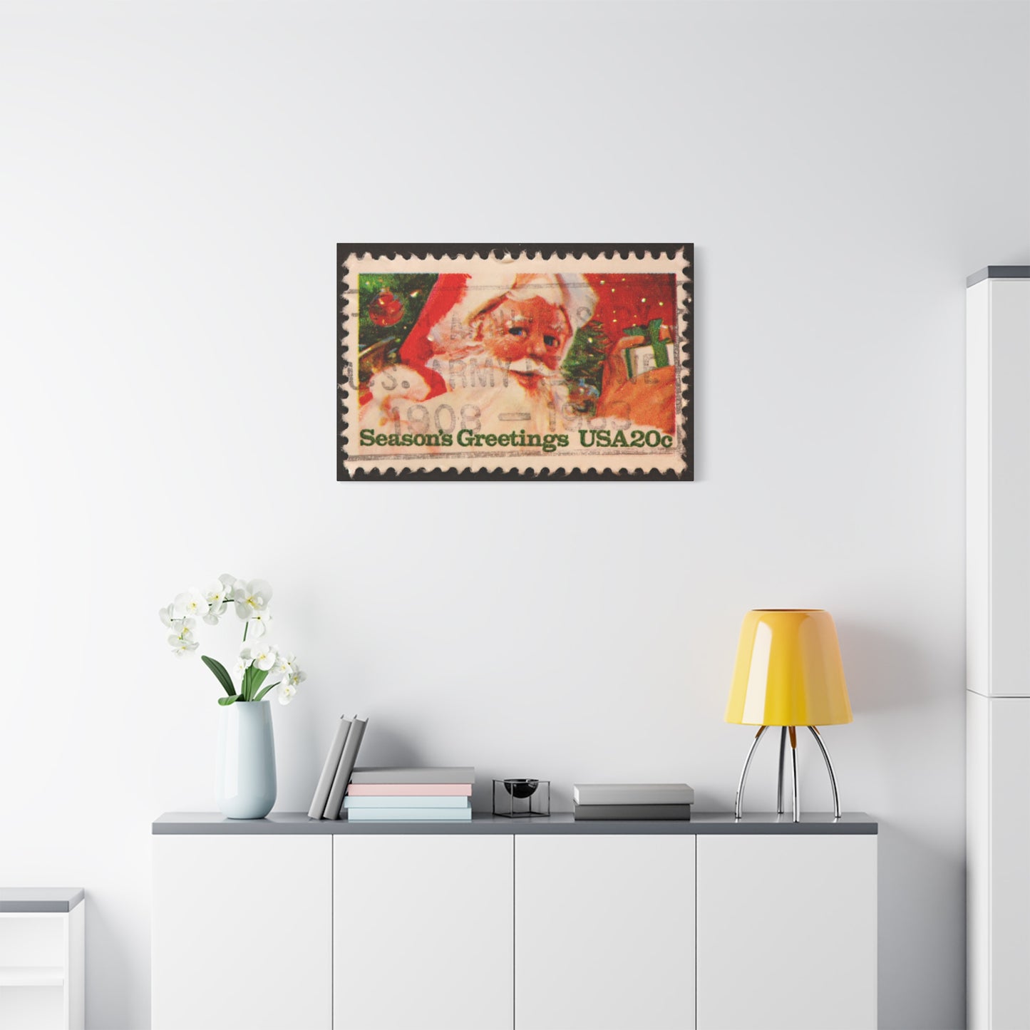 Vintage Santa Claus Stamp Wall Art US Army Postmark | Christmas Decor Mantle Art