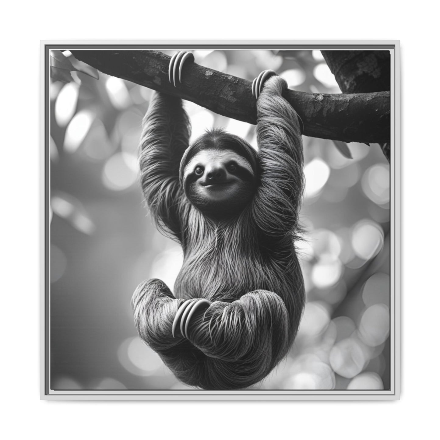Black and White Sloth Framed Canvas Wall Art, Minimalist Animal Print, Modern Jungle Wildlife Home Decor, Sloth Lover Gift, Monochrome Image
