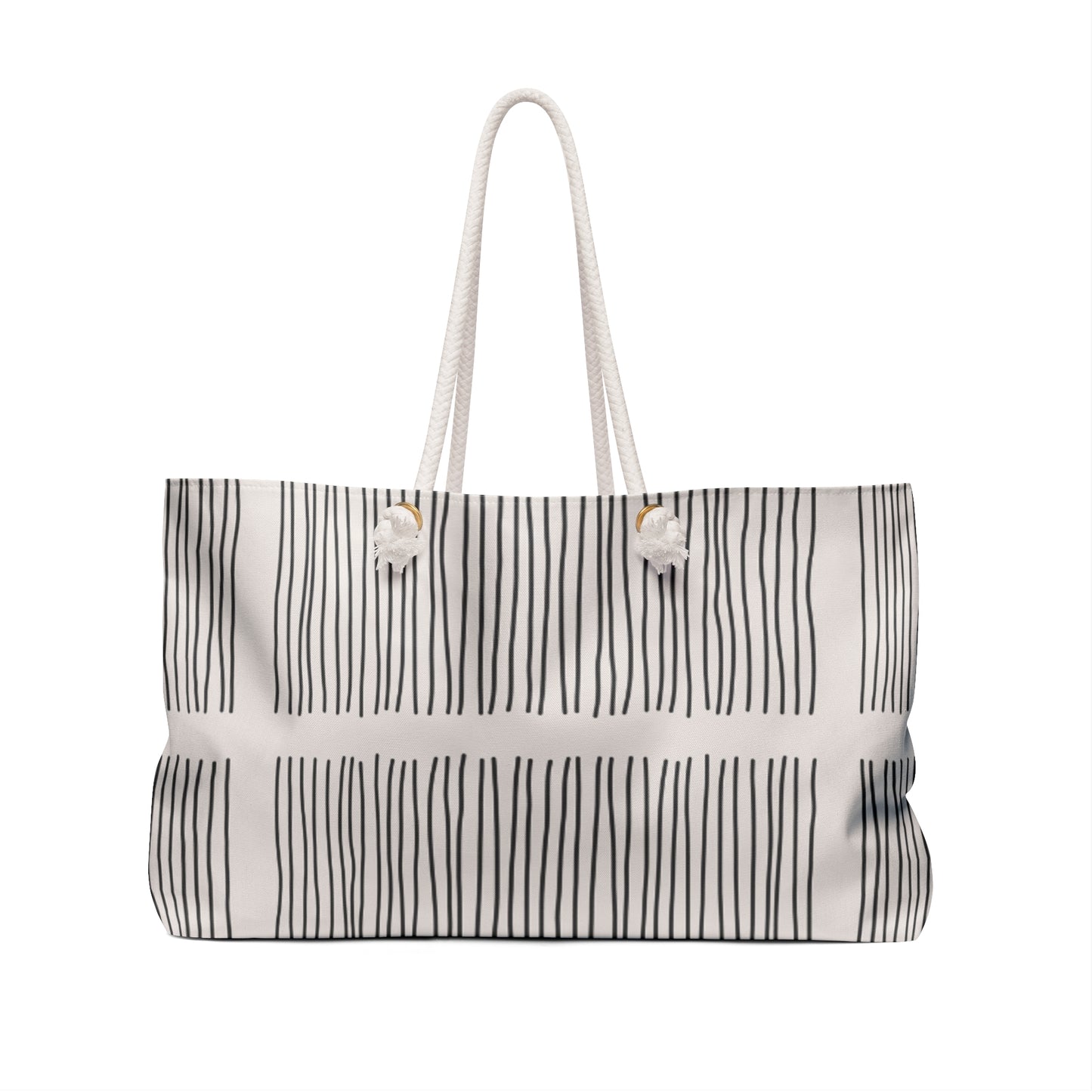 Striped tote bag with white handle on a white background