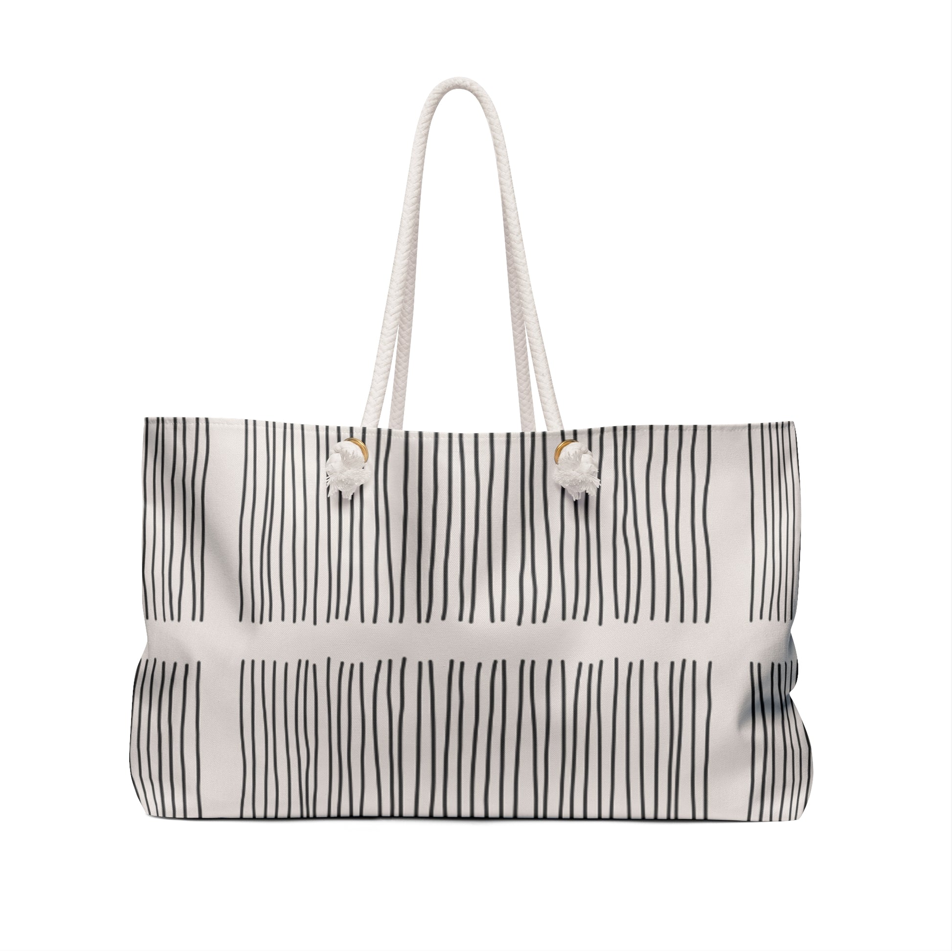 Striped tote bag with white handle on a white background