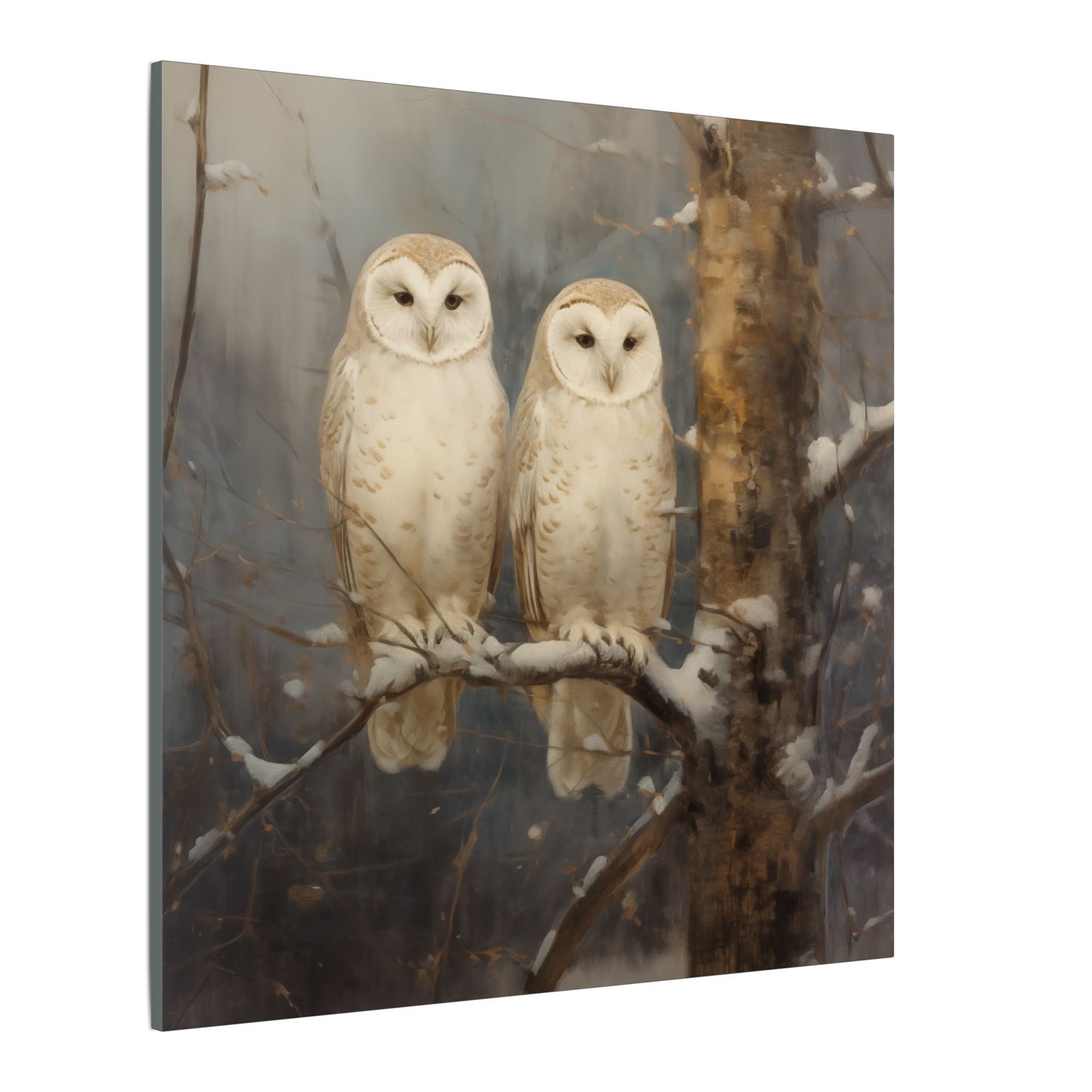 Snowy Owls Winter Canvas Wall Art | Vintage Wildlife Nature Decor