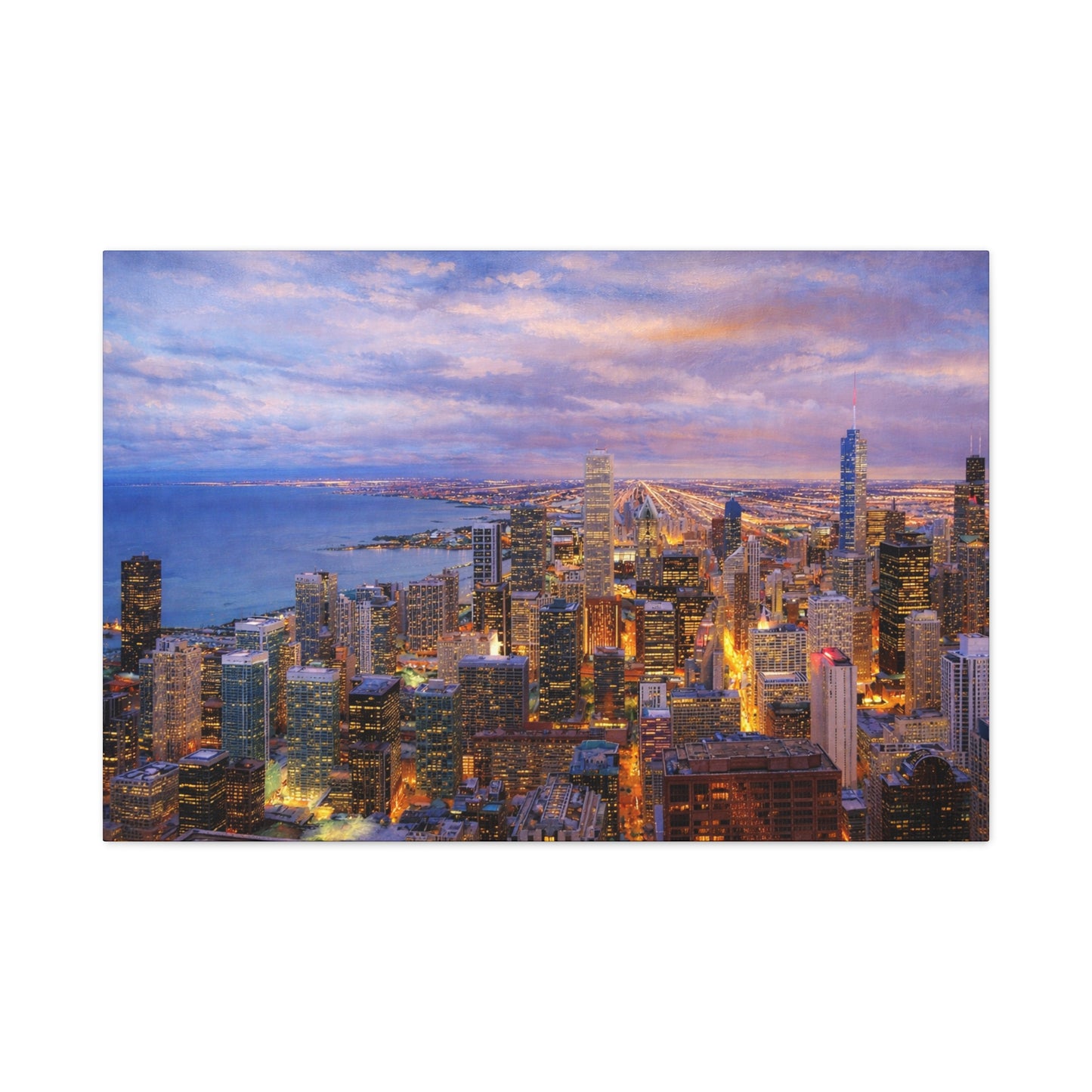 Chicago Skyline Canvas Wall Art – Sunset Cityscape Print, Downtown Chicago Decor, Urban Skyline Wall Decor