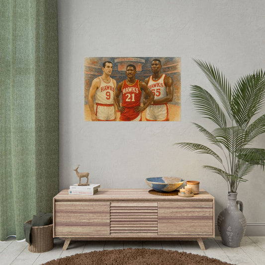 Atlanta Hawks Legends Watercolor Poster | Bob Pettit Dominique Wilkins Dikembe Mutombo Art | Vintage Basketball Wall Decor