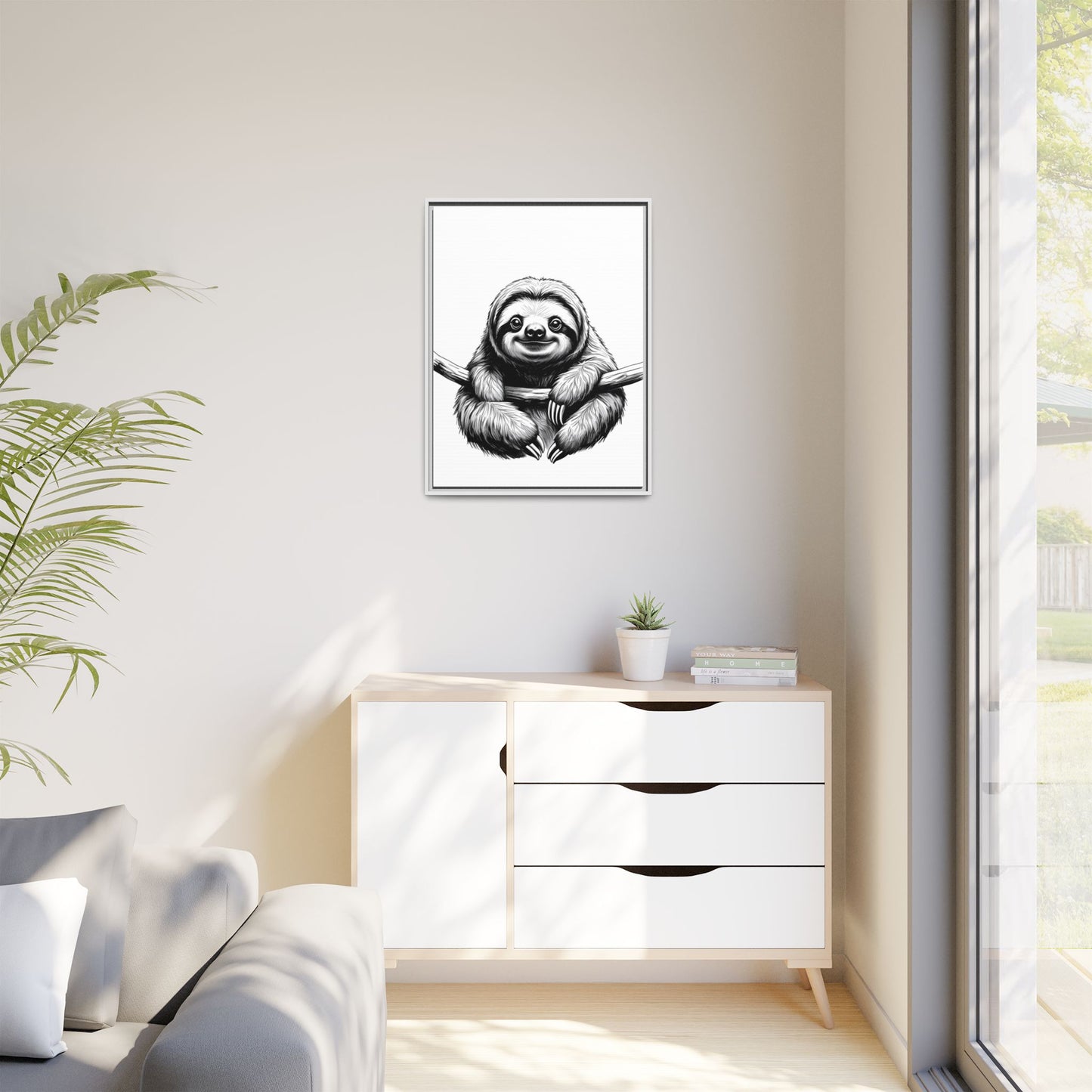 Adorable Sloth Hanging from Tree Branch Black & White Animal Wall Art, Cute Sloth Print, Jungle Theme Nursery Decor, Baby Shower Gift