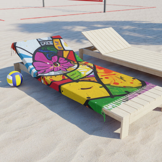 Boho Floral Mosaic Beach Towel | Colorful Fringe Cotton Towel | Summer Beach Essential