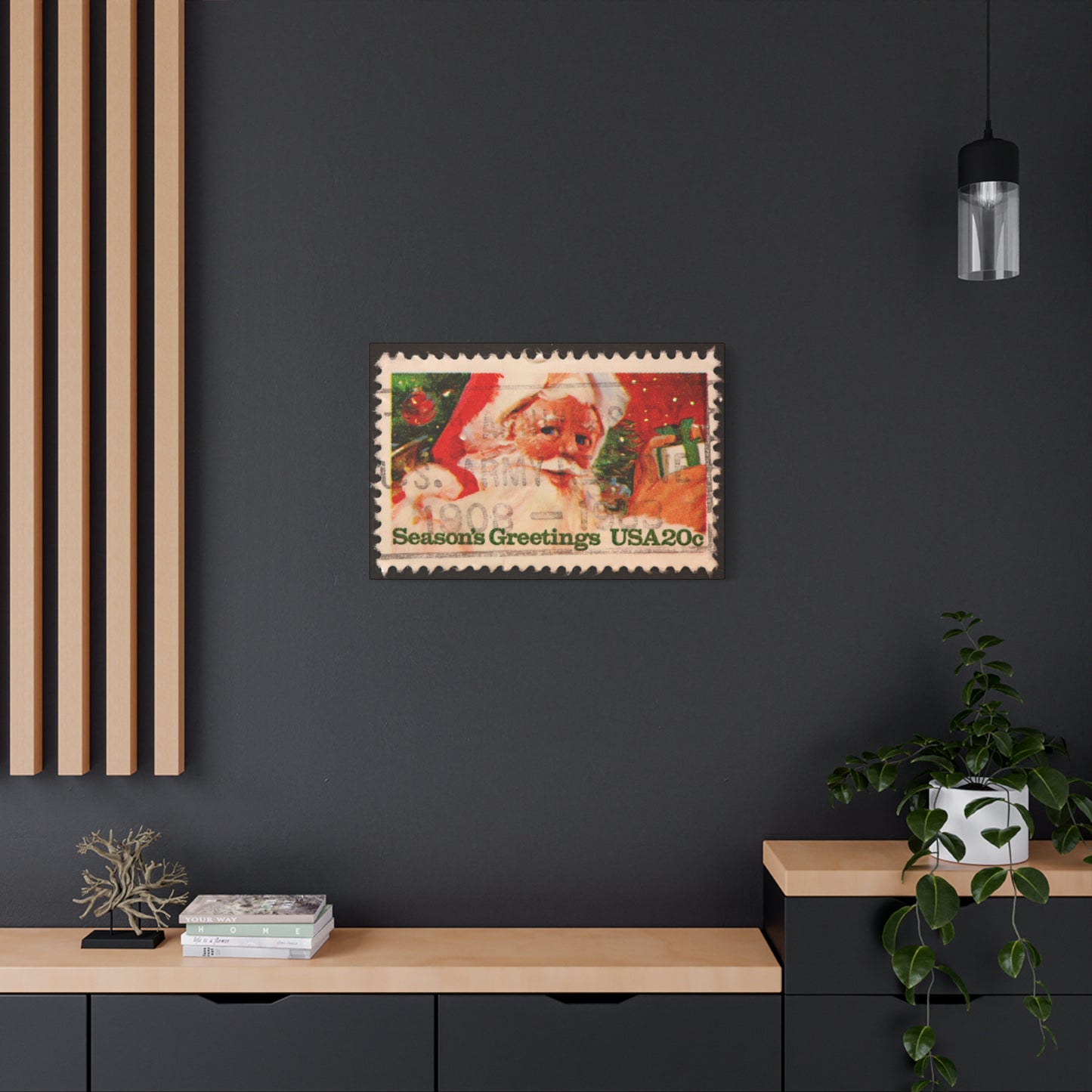 Vintage Santa Claus Stamp Wall Art US Army Postmark | Christmas Decor Mantle Art