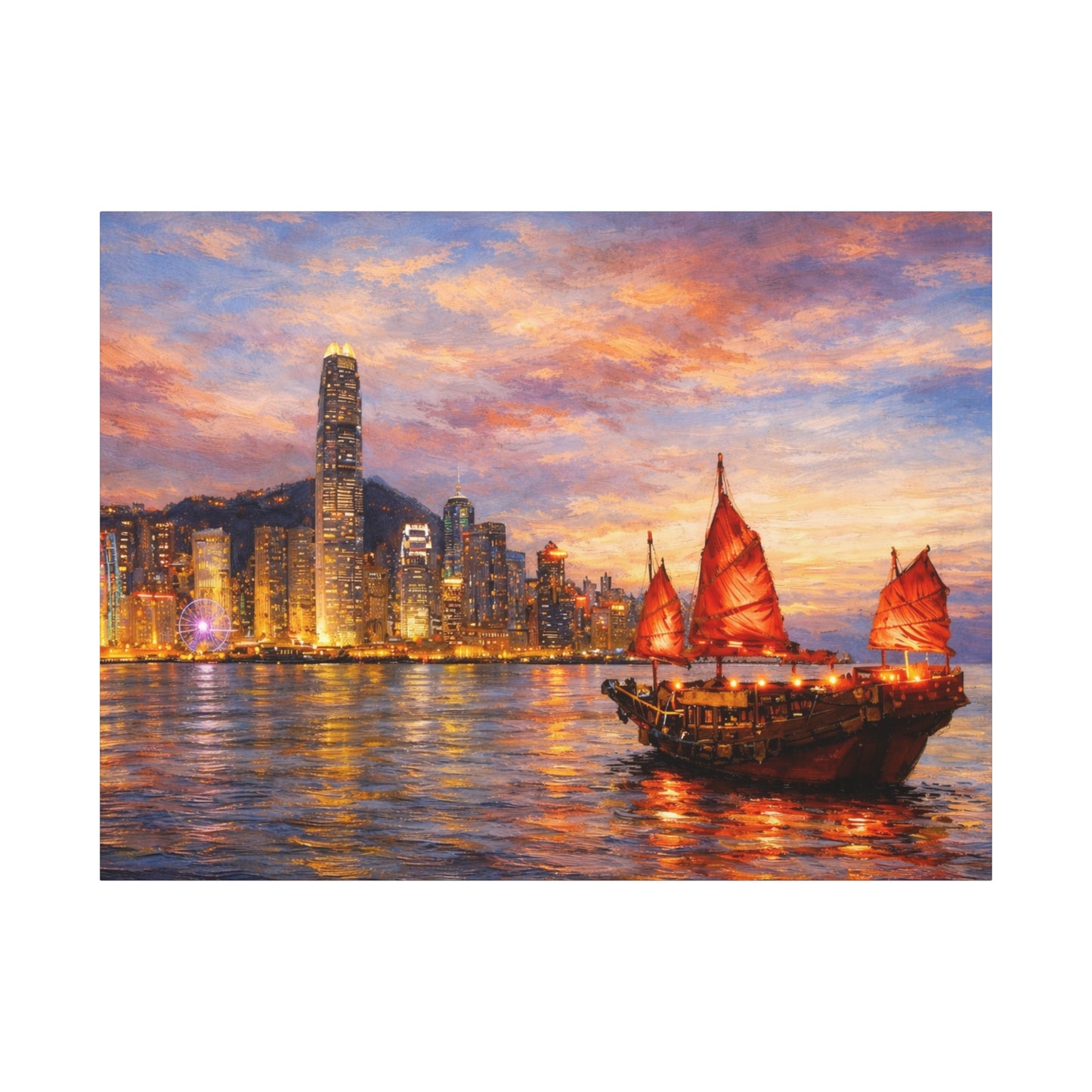 Hong Kong Junk Boat at Sunset Canvas