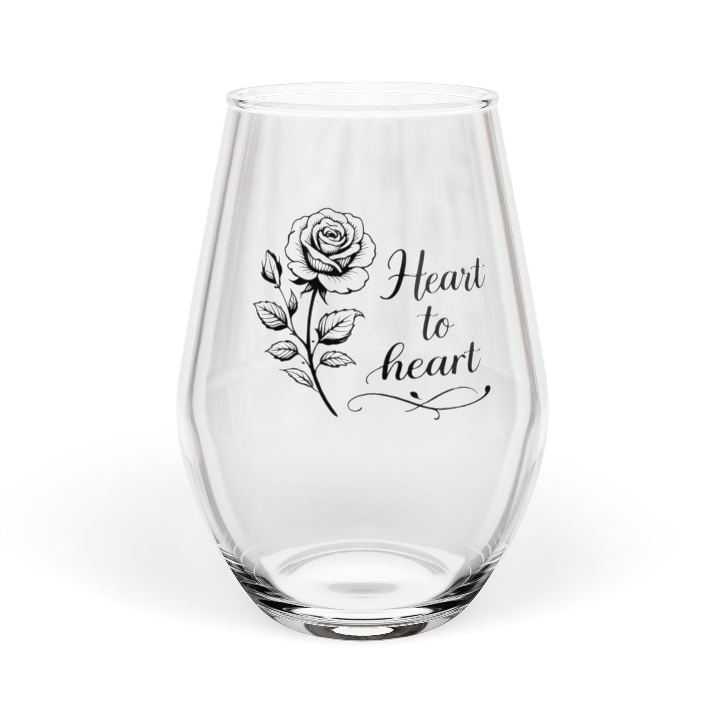 Heart to Heart Rose Stemless Wine Glass – Romantic Gift for Her, 11.75oz