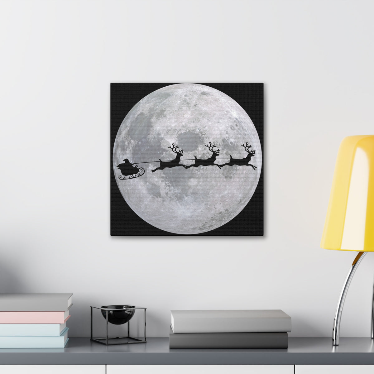 Santa Sleigh Silhouette Canvas - Moonlit Christmas Wall Art