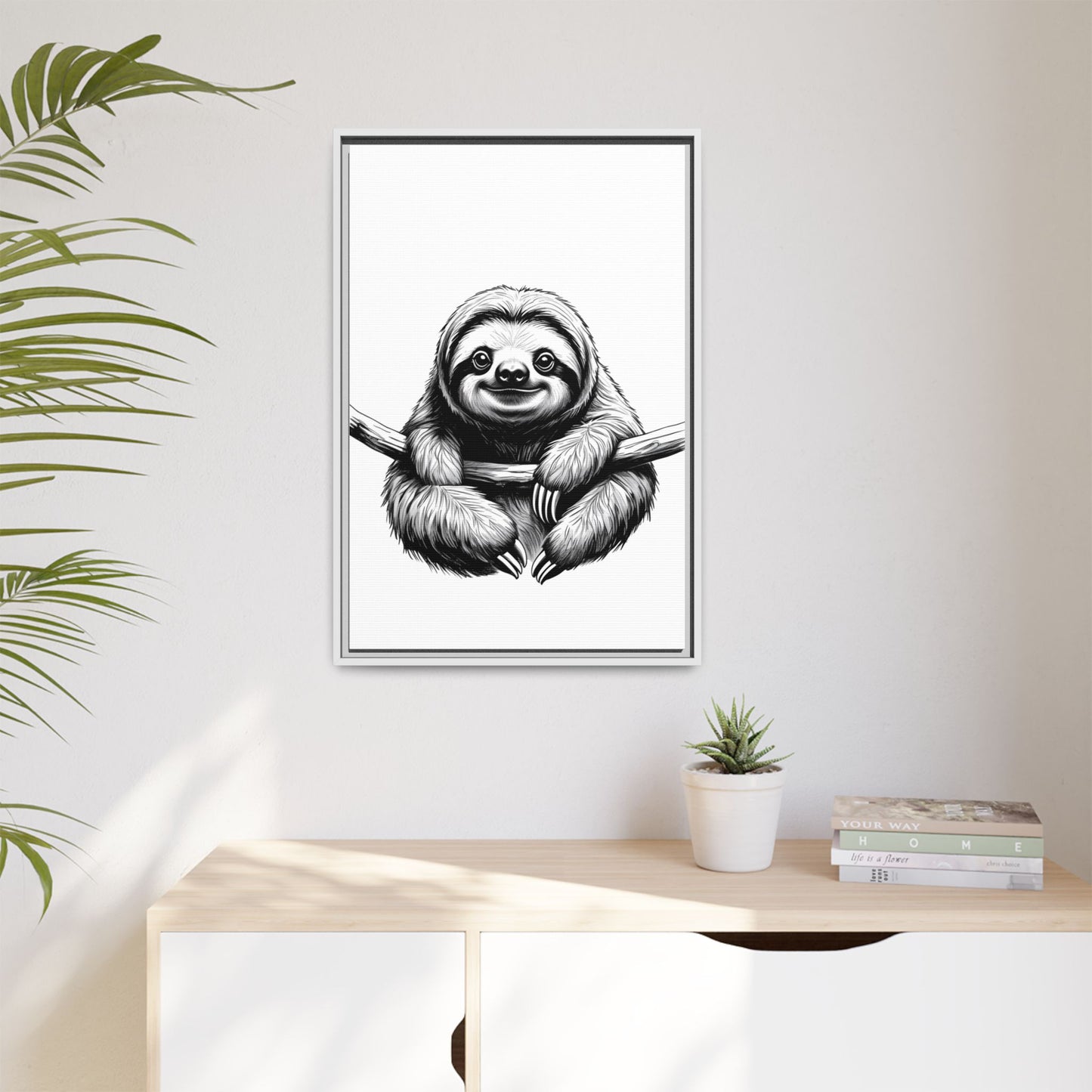 Adorable Sloth Hanging from Tree Branch Black & White Animal Wall Art, Cute Sloth Print, Jungle Theme Nursery Decor, Baby Shower Gift