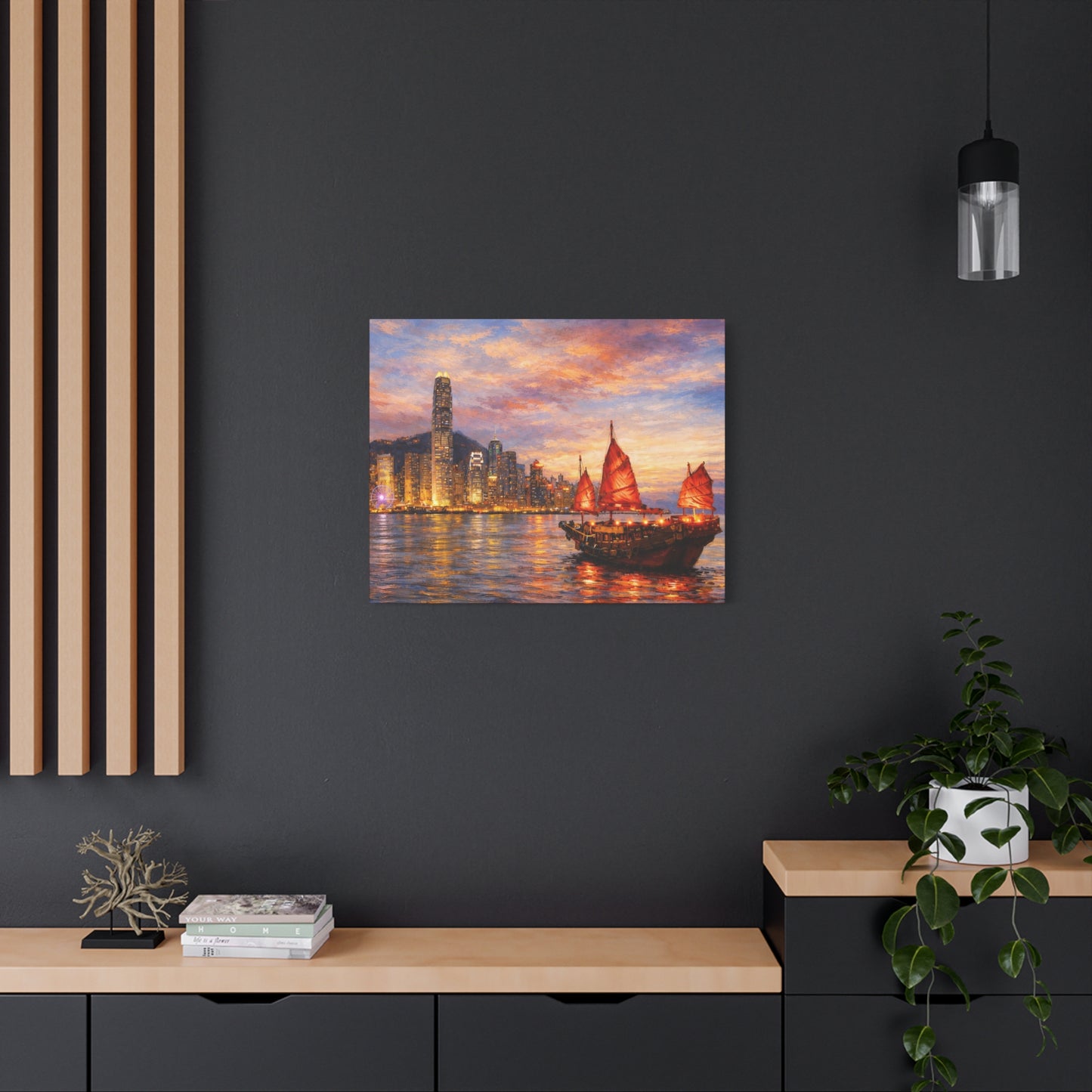 Hong Kong Junk Boat at Sunset Canvas