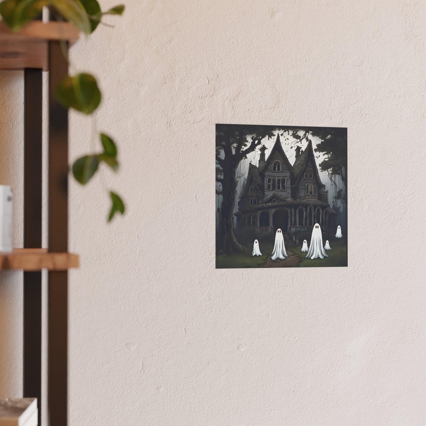 Haunted Victorian House Ghost Wall Art Print | Spooky Cute Halloween Ghost Illustration | Gothic Haunted House Decor | Halloween Wall Art